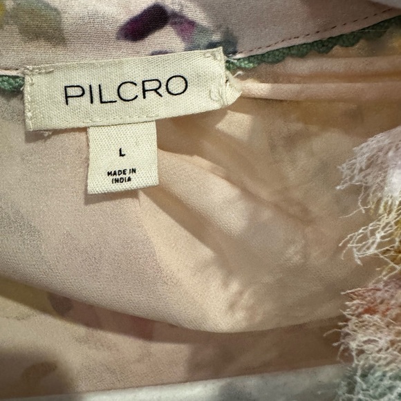 Pilcro x Anthropologie The Tavi Buttondown Blouse Large Pink Floral Long Sleeve - Picture 6 of 6